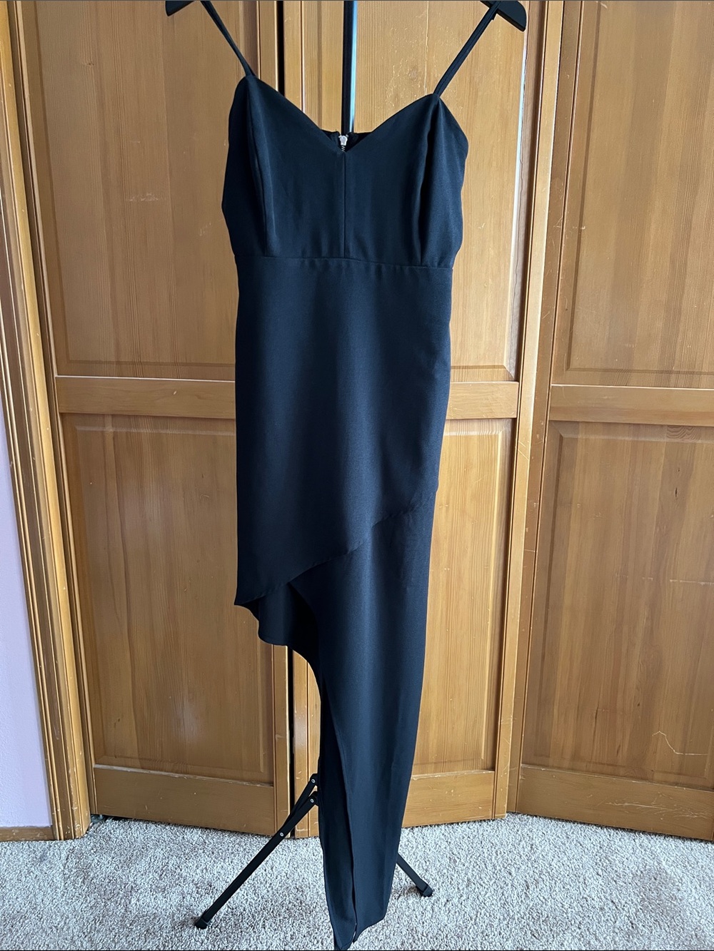 Elegant Black Asymmetric Wrap Slip Dress - Women